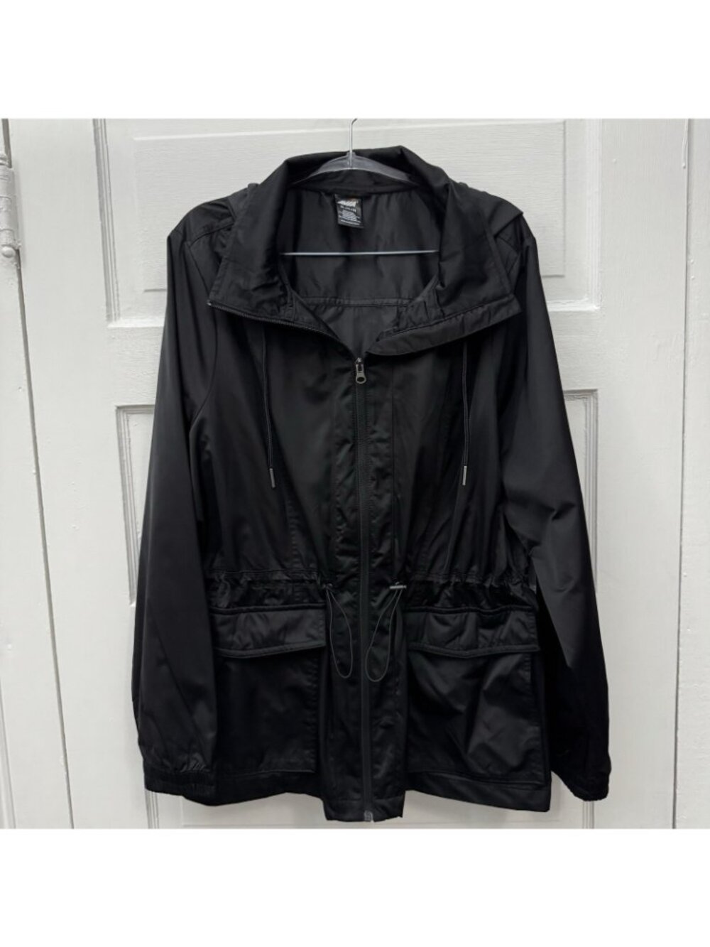 Avia Womens XL 16-18 Black Hooded Windbreaker Jacket Cinch Waist Pockets - Picture 3 of 10
